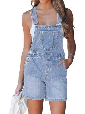 Women's Sky Blue Summer Loose Fit Baggy Jean Shorts Overall Bib Denim Jumpsuits